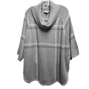 LOFT Poncho Cowlneck Plaid Sweater Gray/White Cozy Stylish M/L Petite – NWT